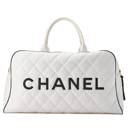 CHANEL Handbag Boston Bag Matelasse Calfskin White Gold-Tone Hardware Pre-Owned - Vintage La Charme