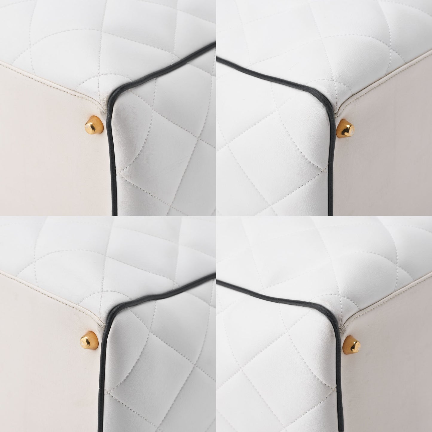 CHANEL Handbag Boston Bag Matelasse Calfskin White Gold-Tone Hardware Pre-Owned - Vintage La Charme