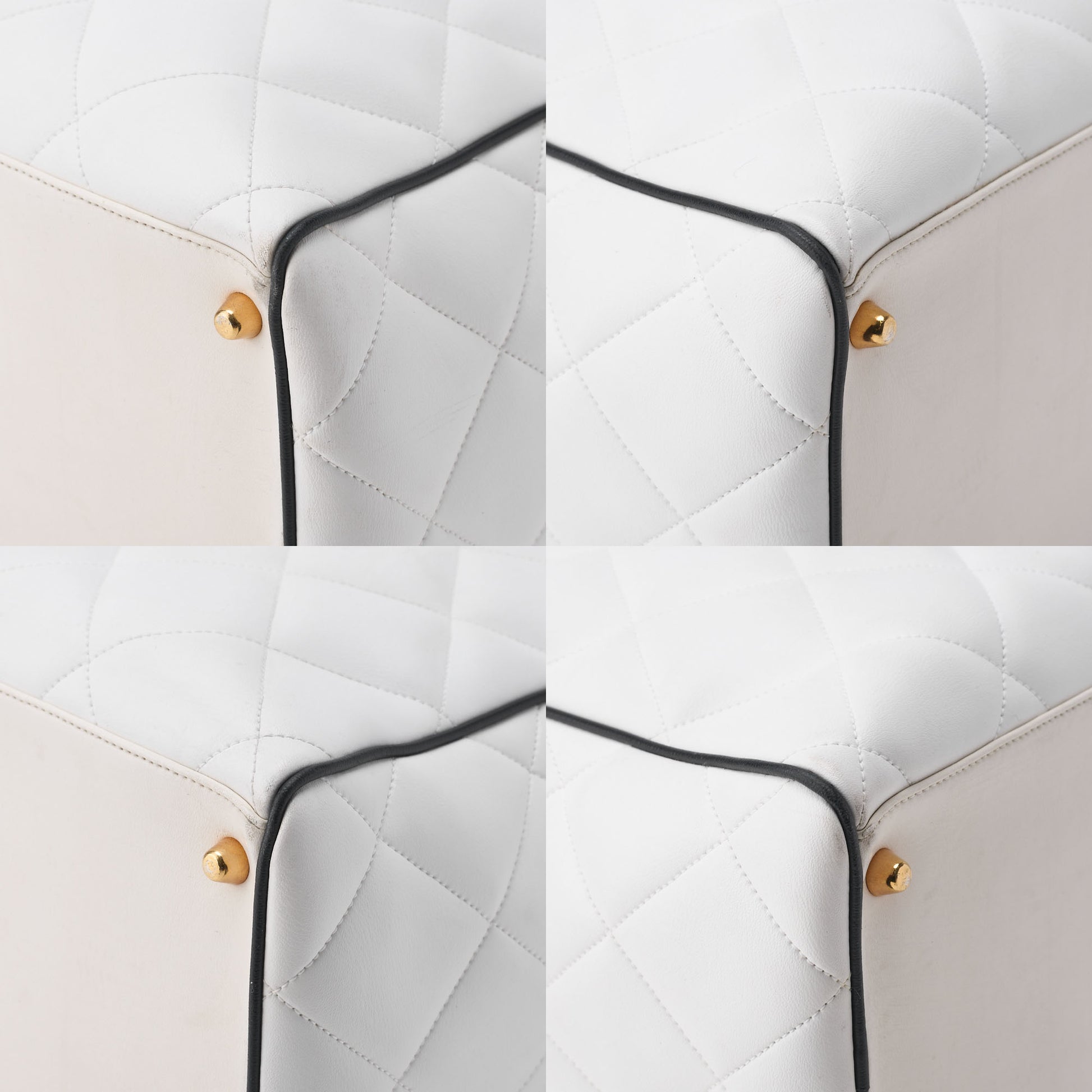 CHANEL Handbag Boston Bag Matelasse Calfskin White Gold-Tone Hardware Pre-Owned - Vintage La Charme