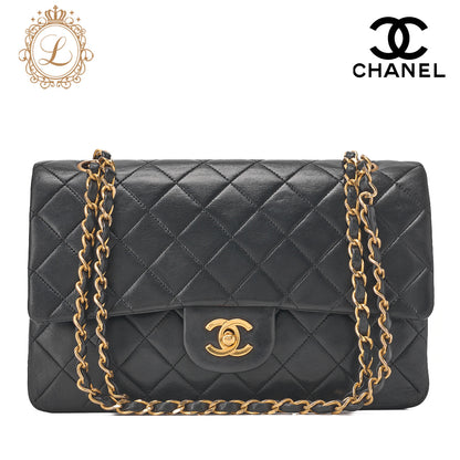 CHANEL Shoulder Bag Matlasse Double Flap 25cm Chain Shoulder Lambskin Black Gold-Tone Hardware, Pre-Owned