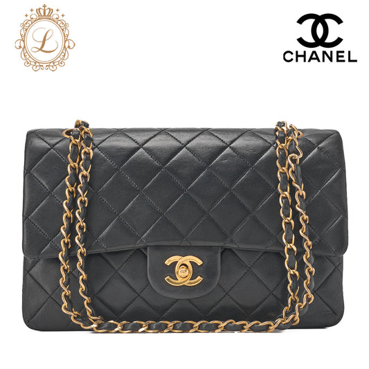 CHANEL Shoulder Bag Matlasse Double Flap 25cm Chain Shoulder Lambskin Black Gold-Tone Hardware, Pre-Owned