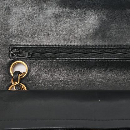 CHANEL Chain Shoulder Bag Matlasse Double Flap 23cm Lambskin Black Gold-Tone Hardware, Pre-Owned