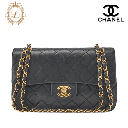 CHANEL Chain Shoulder Bag Matlasse Double Flap 23cm Lambskin Black Gold-Tone Hardware, Pre-Owned