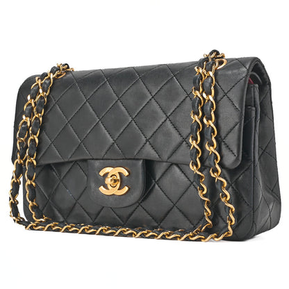 CHANEL Chain Shoulder Bag Matlasse Double Flap 23cm Lambskin Black Gold-Tone Hardware, Pre-Owned