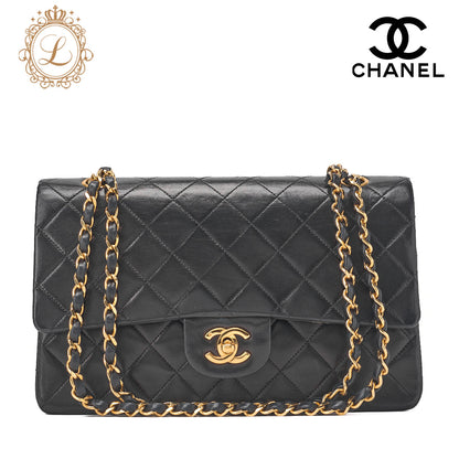 CHANEL Shoulder Bag Matlasse Double Flap 25cm Chain Shoulder Lambskin Black Gold-Tone Hardware, Pre-Owned