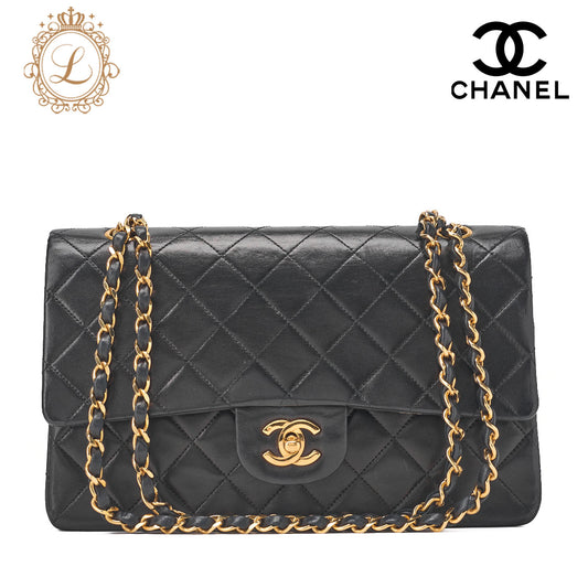 CHANEL Shoulder Bag Matlasse Double Flap 25cm Chain Shoulder Lambskin Black Gold-Tone Hardware, Pre-Owned