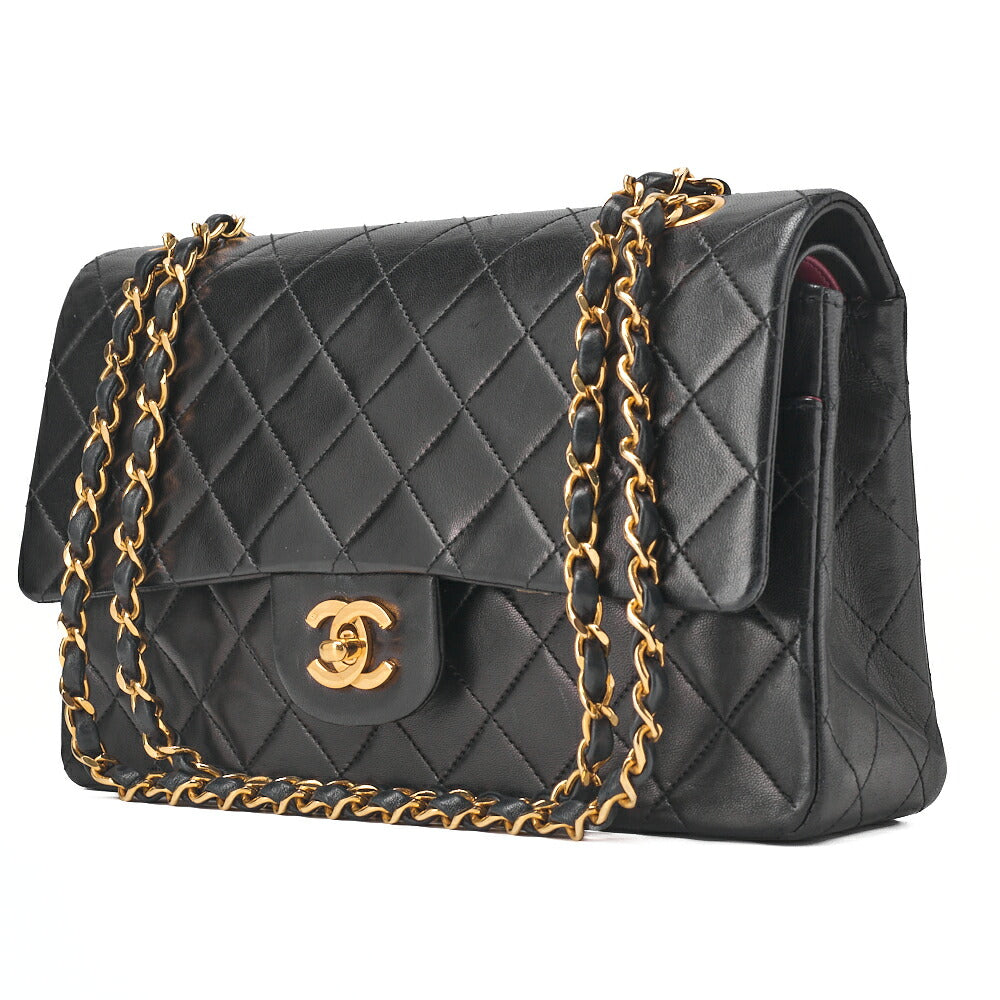 CHANEL Shoulder Bag Matlasse Double Flap 25cm Chain Shoulder Lambskin Black Gold-Tone Hardware, Pre-Owned