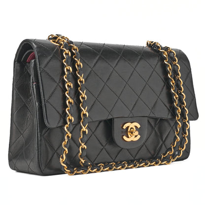 CHANEL Shoulder Bag Matlasse Double Flap 25cm Chain Shoulder Lambskin Black Gold-Tone Hardware, Pre-Owned