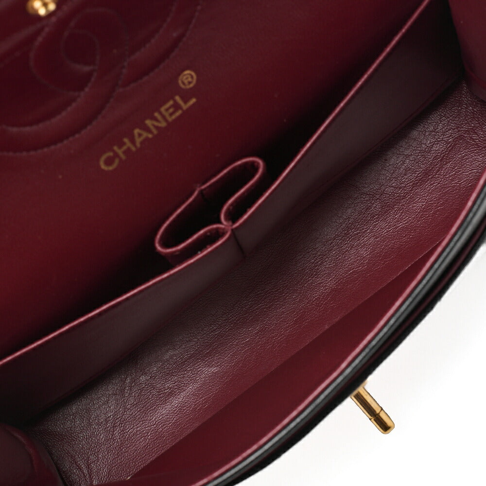 CHANEL Shoulder Bag Matlasse Double Flap 25cm Chain Shoulder Lambskin Black Gold-Tone Hardware, Pre-Owned