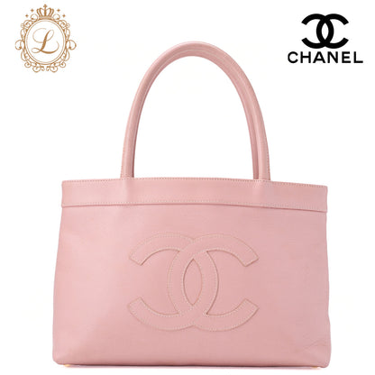 CHANEL Tote Bag Coco Mark Caviar Skin Pink Gold-Tone Hardware, Pre-Owned