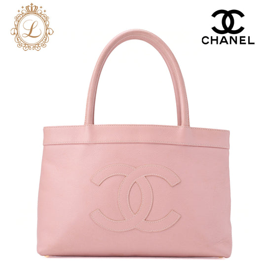 CHANEL Tote Bag Coco Mark Caviar Skin Pink Gold-Tone Hardware, Pre-Owned