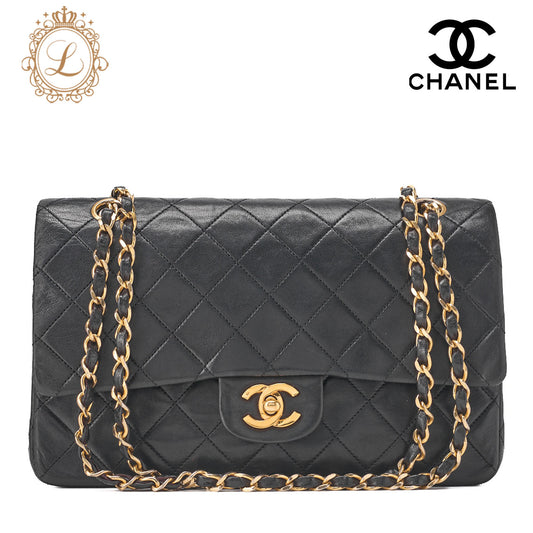 CHANEL Shoulder Bag Matlasse Double Flap 25cm Chain Shoulder Lambskin Black Gold Gold-Tone Hardware, Pre-Owned