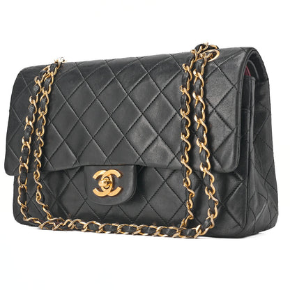 CHANEL Shoulder Bag Matlasse Double Flap 25cm Chain Shoulder Lambskin Black Gold Gold-Tone Hardware, Pre-Owned