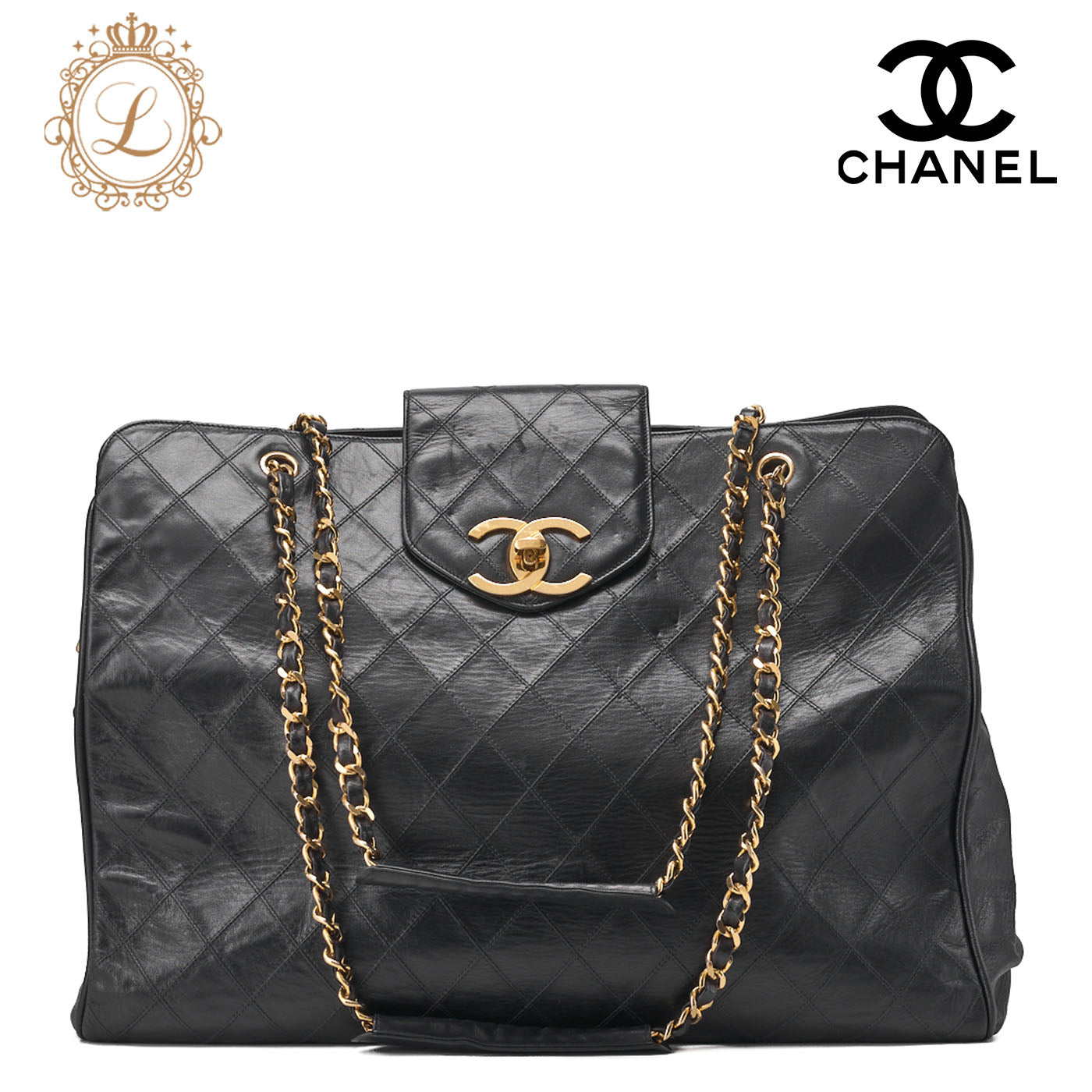 CHANEL Shoulder Bag Supermodel Matlasse Bicolore Double Chain Shoulder Lambskin Black Gold-Tone Hardware, Pre-Owned