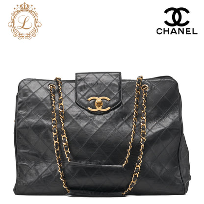 CHANEL Shoulder Bag Supermodel Matlasse Bicolore Double Chain Shoulder Lambskin Black Gold-Tone Hardware, Pre-Owned