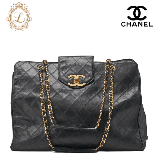 CHANEL Shoulder Bag Supermodel Matlasse Bicolore Double Chain Shoulder Lambskin Black Gold-Tone Hardware, Pre-Owned