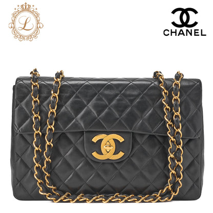 CHANEL Chain Shoulder Bag Big Ma Trusse 34cm Lambskin Black Gold-Tone Hardware, Pre-Owned
