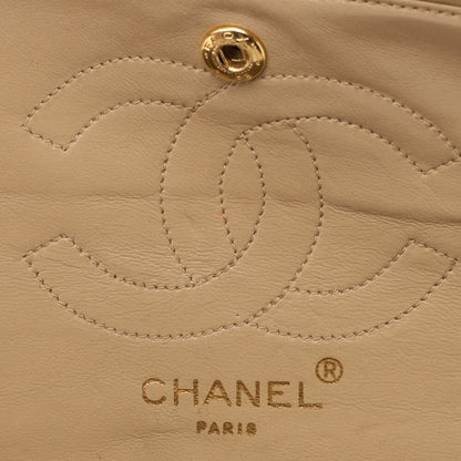 CHANEL Chain Shoulder Bag Matlasse Double Flap 23cm Lambskin Beige Gold-Tone Hardware, Pre-Owned