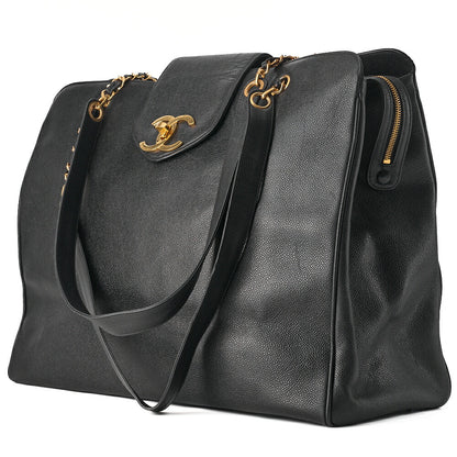 CHANEL  Shoulder Bag Supermodel Coco Mark Deca Coco Double Chain Shoulder Caviar Skin Black Gold-Tone Hardware, Pre-Owned