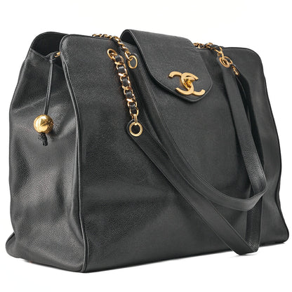 CHANEL  Shoulder Bag Supermodel Coco Mark Deca Coco Double Chain Shoulder Caviar Skin Black Gold-Tone Hardware, Pre-Owned