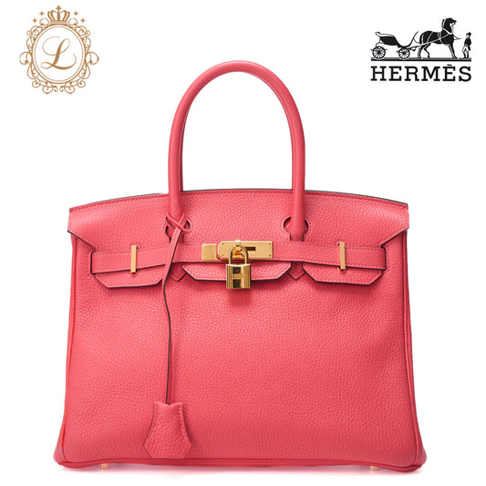 HERMES Birkin 30 Handbag Tryon Clemence Rose Jaipur Gold-Tone Hardware, Pre-Owned