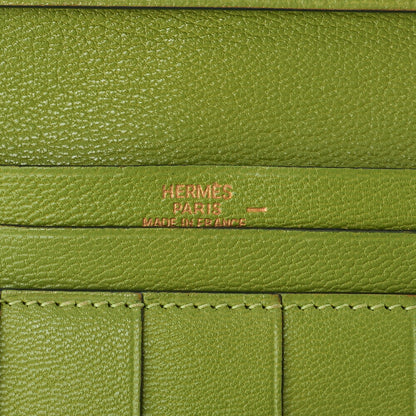 HERMES  Béance Souffle 2 Fold Long Wallet Lizard Anisegrin Anis green Gold-Tone Hardware, Pre-Owned