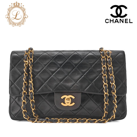 CHANEL Shoulder Bag Matlasse Double Flap 25cm Chain Shoulder Lambskin Black Gold-Tone Hardware, Pre-Owned