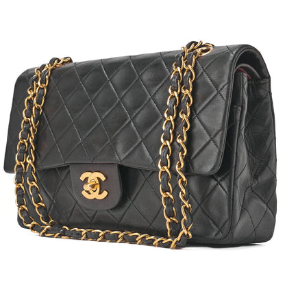 CHANEL Shoulder Bag Matlasse Double Flap 25cm Chain Shoulder Lambskin Black Gold-Tone Hardware, Pre-Owned