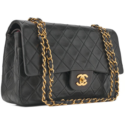 CHANEL Shoulder Bag Matlasse Double Flap 25cm Chain Shoulder Lambskin Black Gold-Tone Hardware, Pre-Owned