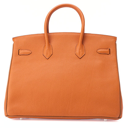 HERMES Birkin 35 Handbag Togo Orange Silver-Tone Hardware, Pre-Owned