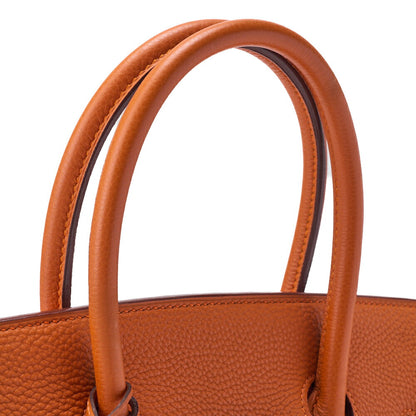 HERMES Birkin 35 Handbag Togo Orange Silver-Tone Hardware, Pre-Owned