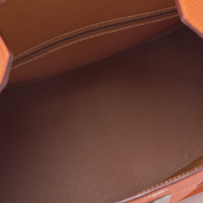 HERMES Birkin 35 Handbag Togo Orange Silver-Tone Hardware, Pre-Owned
