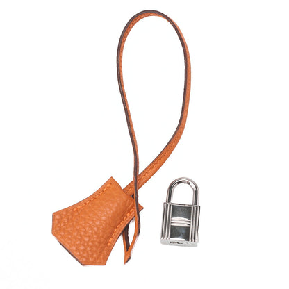 HERMES Birkin 35 Handbag Togo Orange Silver-Tone Hardware, Pre-Owned