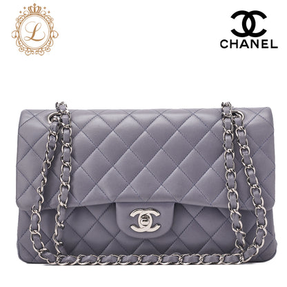 CHANEL Shoulder Bag Matlasse Double Flap 25cm Chain Shoulder Lambskin Purple Silver-Tone Hardware, Pre-Owned