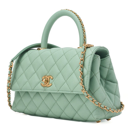CHANEL Shoulder Bag Handbag Matlasse Coco Handle 2WAY Caviar Skin Green Gold-Tone Hardware, Pre-Owned
