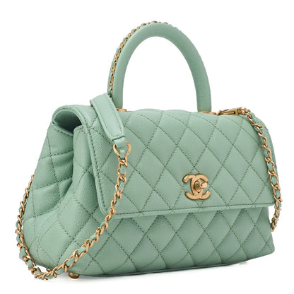 CHANEL Shoulder Bag Handbag Matlasse Coco Handle 2WAY Caviar Skin Green Gold-Tone Hardware, Pre-Owned
