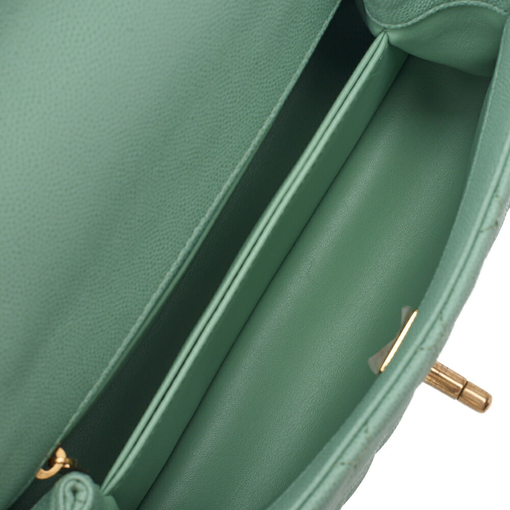 CHANEL Shoulder Bag Handbag Matlasse Coco Handle 2WAY Caviar Skin Green Gold-Tone Hardware, Pre-Owned