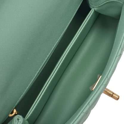 CHANEL Shoulder Bag Handbag Matlasse Coco Handle 2WAY Caviar Skin Green Gold-Tone Hardware, Pre-Owned