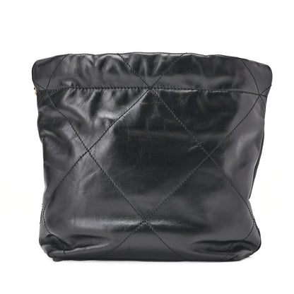 CHANEL   22 Mini Calfskin Black Drawstring Chain Shoulder Bag (Gold-Tone Hardware, Pre-Owned