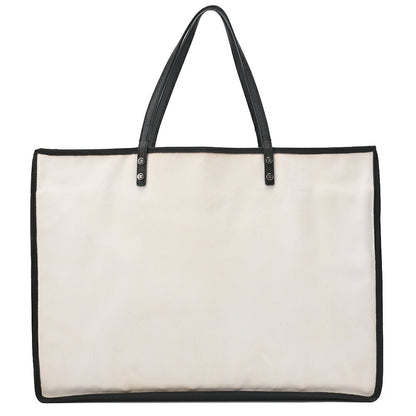 CHANEL  Tote Bag Coco Mark Canvas with Whistle Charm White × Black Silver-Tone Hardware, Pre-Owned