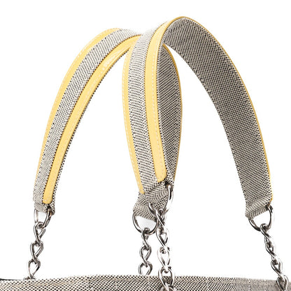 CHANEL Tote Bag Choco Bar Camellia Canvas Gray × Yellow Silver-Tone Hardware, Pre-Owned