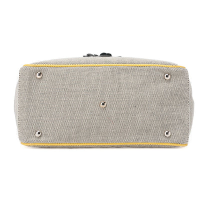 CHANEL Tote Bag Choco Bar Camellia Canvas Gray × Yellow Silver-Tone Hardware, Pre-Owned