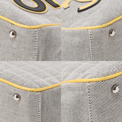 CHANEL Tote Bag Choco Bar Camellia Canvas Gray × Yellow Silver-Tone Hardware, Pre-Owned