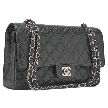 CHANEL Matlasse Double Flap 25cm Chain Shoulder Caviar Skin Black Silver-Tone Hardware, Pre-Owned