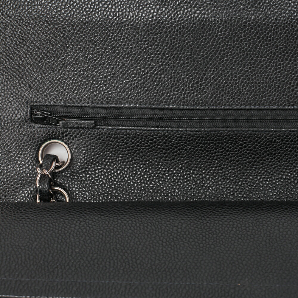 CHANEL Matlasse Double Flap 25cm Chain Shoulder Caviar Skin Black Silver-Tone Hardware, Pre-Owned