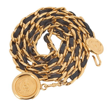 CHANEL Cocomark Chain Belt GP Leather BlackGold-Tone Hardware, Pre-Owned