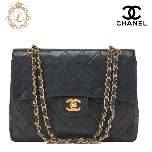 CHANEL Matlassse Double Flap Chain Shoulder Bag Lambskin Black Gold-Tone Hardware, Pre-Owned