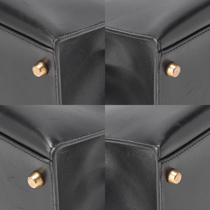 HERMES Kelly 32 Handbag Box Calf Black Black Exterior Stitching Gold-Tone Hardware, Pre-Owned