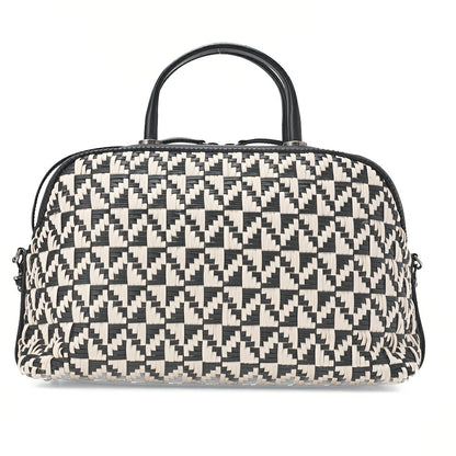 CHANEL Handbag Boston Bag Calfskin Matelasse Braided 2-Way White & Black Silver-Tone Hardware, Pre-Owned