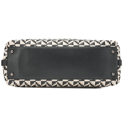 CHANEL Handbag Boston Bag Calfskin Matelasse Braided 2-Way White & Black Silver-Tone Hardware, Pre-Owned
